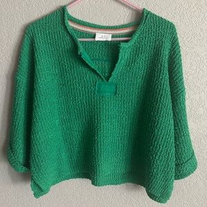 Bobbles and Lace crop short-sleeve green knit sweater top size small